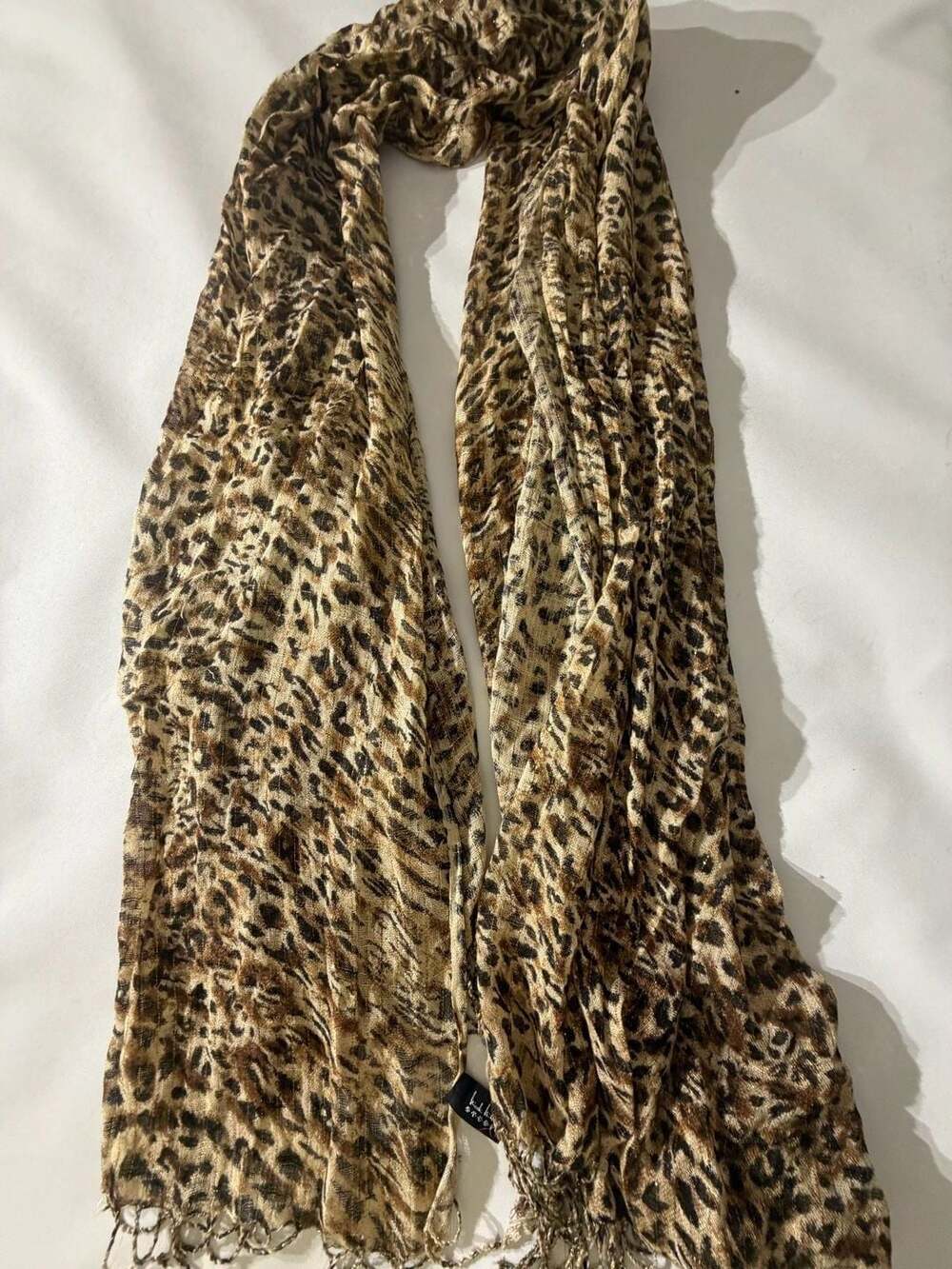 Leopard Print Metallic Gold Thread Fringed Pashmina Scarf Wrap Shawl One Size